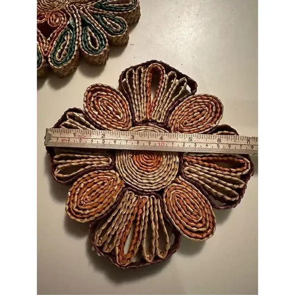 Handcrafted Floral Coasters - Green and Orange - Picture 7 of 8